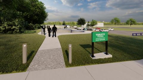 Thrifty Foods Skatepark sign