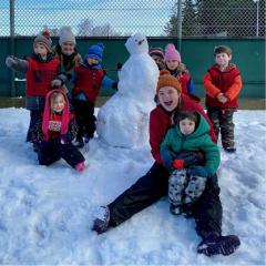 Kids and snowman