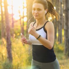 Running in a sunny forest